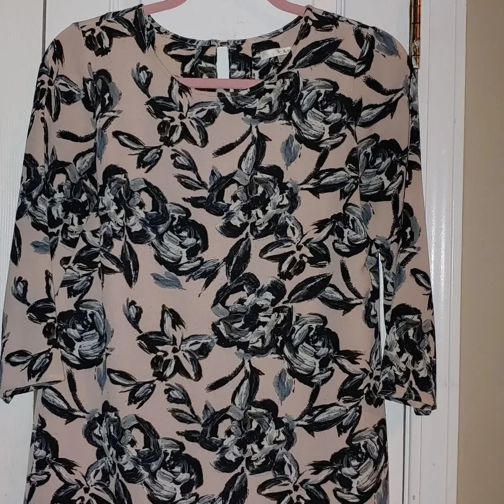 c&e pink black gray floral dress Sz XS